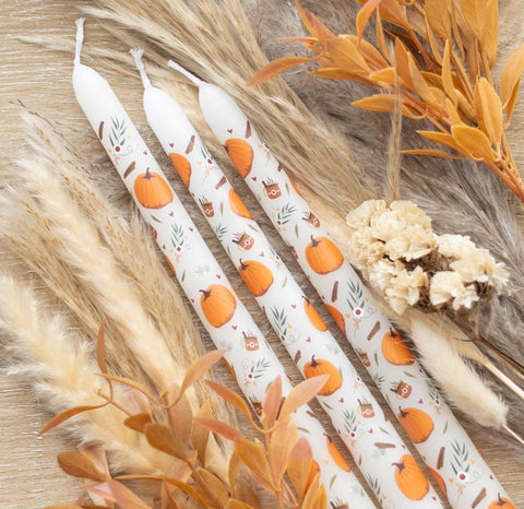 Set Of 3 Taper Pumpkin Candles