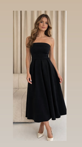  Danni Black Midi Dress — elegant pleated midi dress by Firefly Fashion Irish boutique 